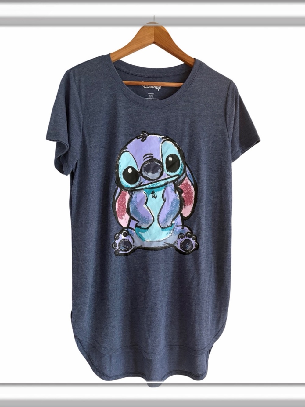 Disney Stitch T-Shirt Short Sleeve Hi-Low Heather Blue Size XL Junior Tunic Tee